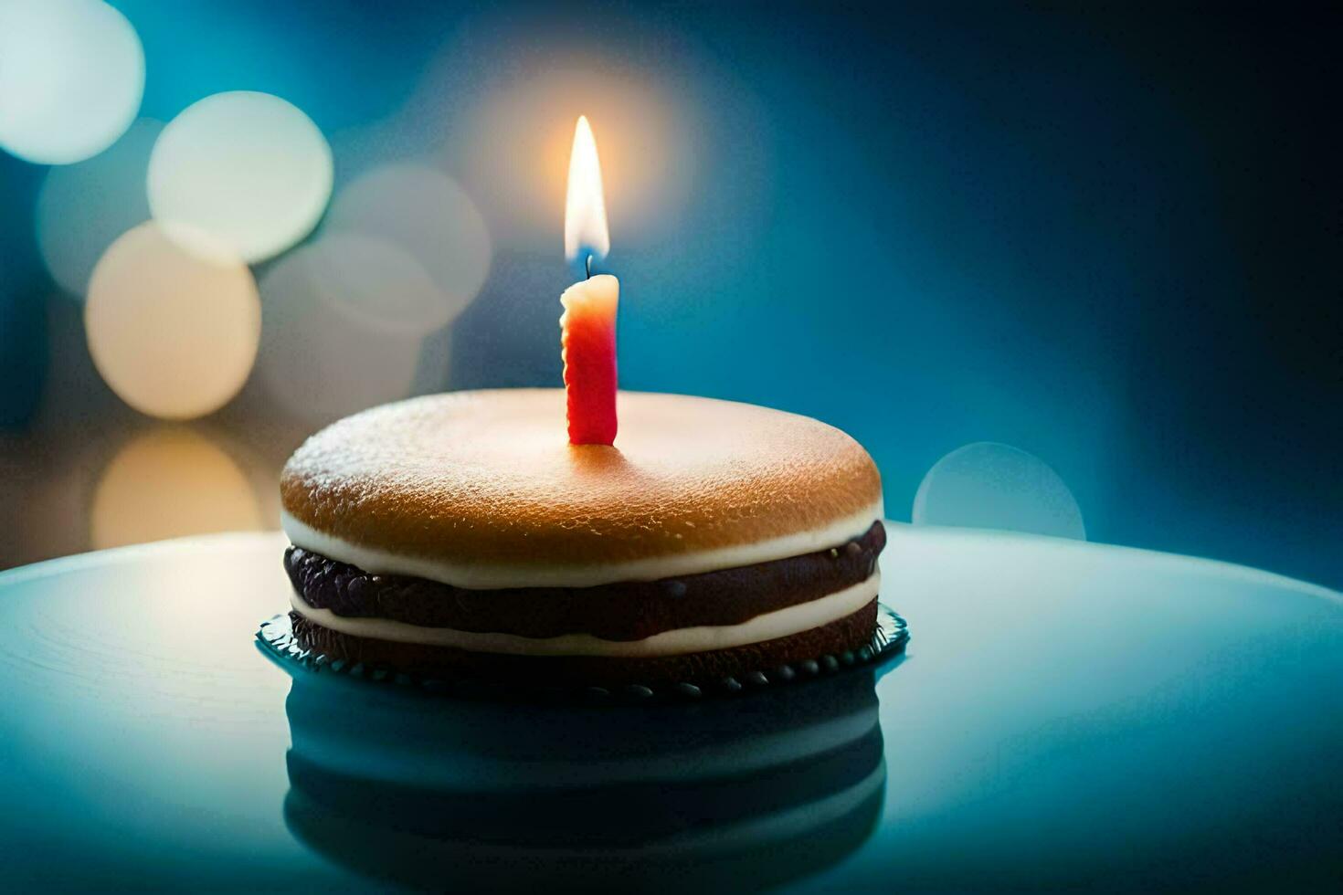 une anniversaire gâteau avec une Célibataire bougie. généré par ai photo