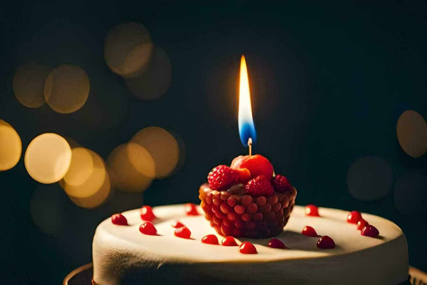 une anniversaire gâteau avec une bougie sur Haut. généré par ai photo