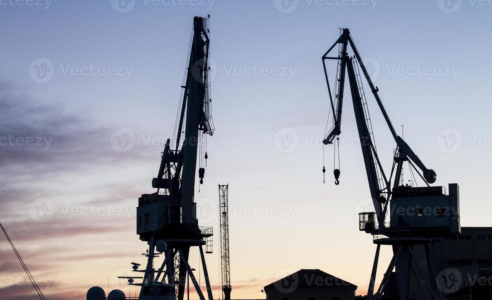 deux grues dans le port d'oneglia, italie photo