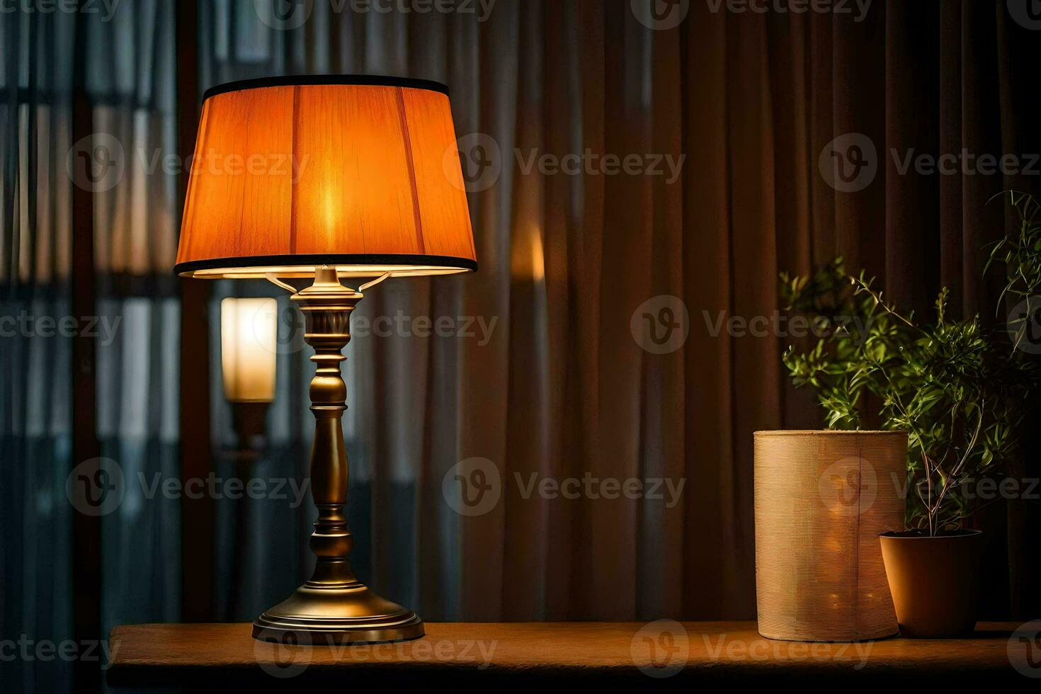 une lampe sur une table dans de face de une la fenêtre. généré par ai photo