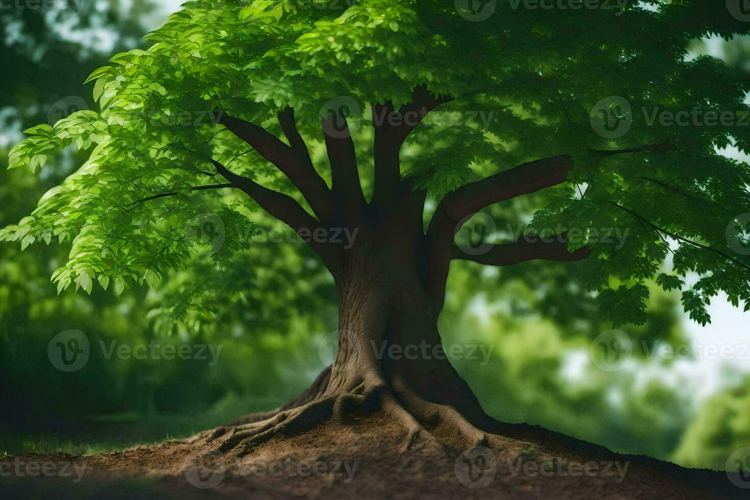 une arbre avec les racines dans le sol. généré par ai photo