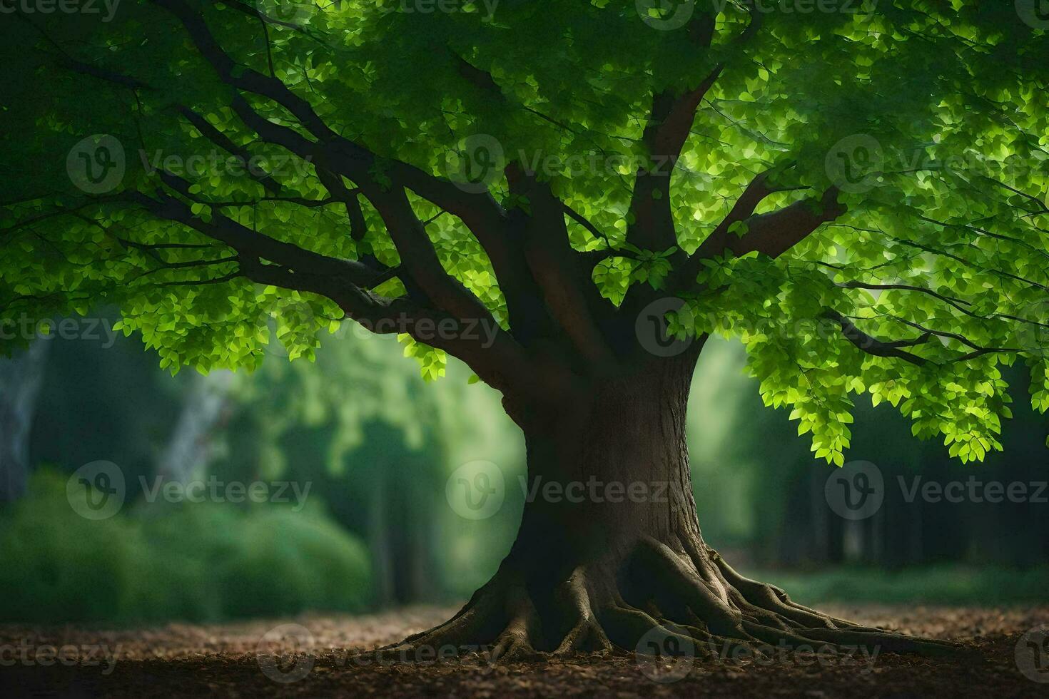 une arbre avec les racines dans le sol. généré par ai photo