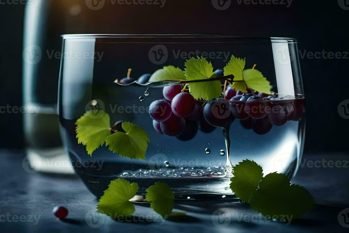 les raisins dans une verre de l'eau. généré par ai photo