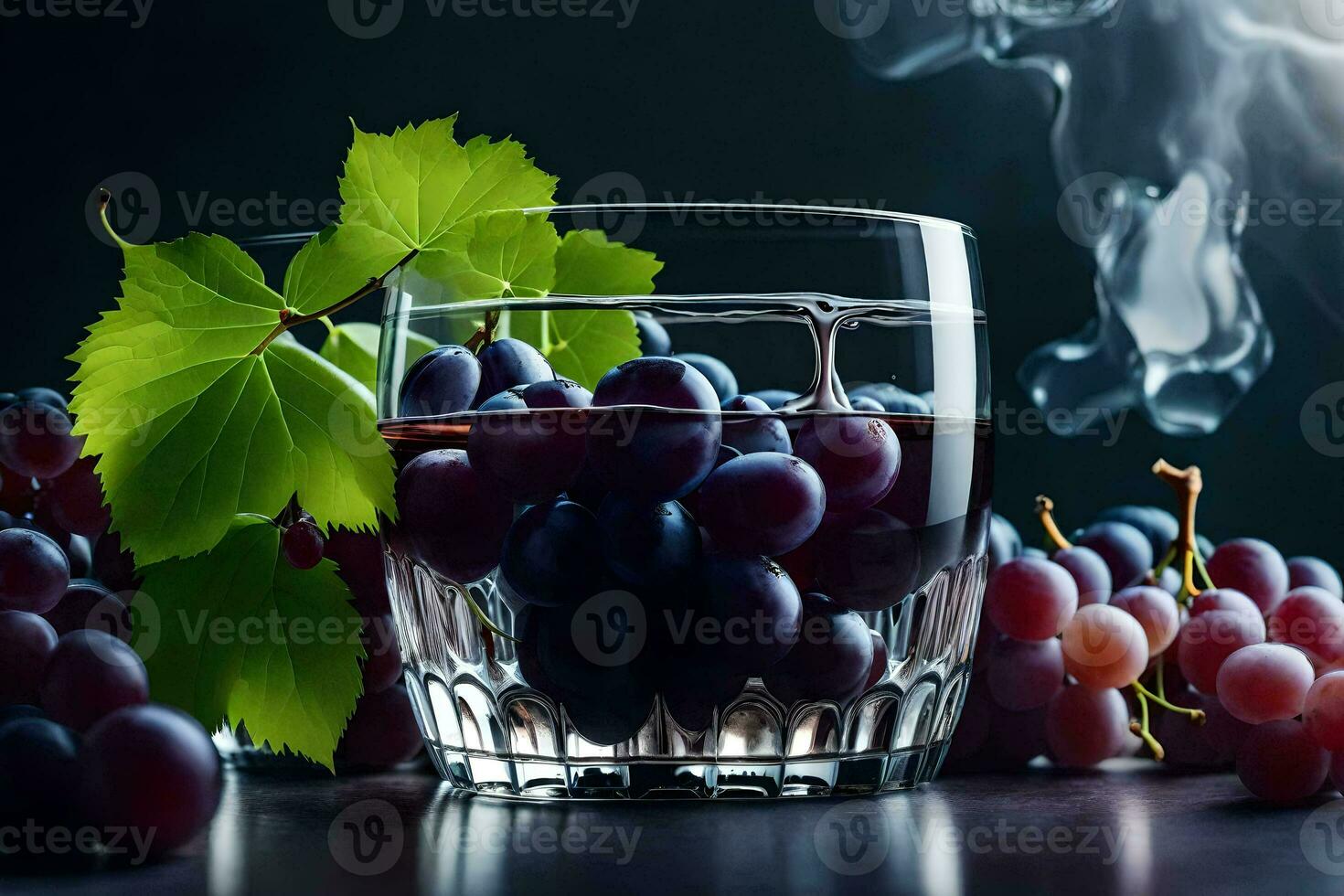 les raisins dans une verre avec fumée. généré par ai photo