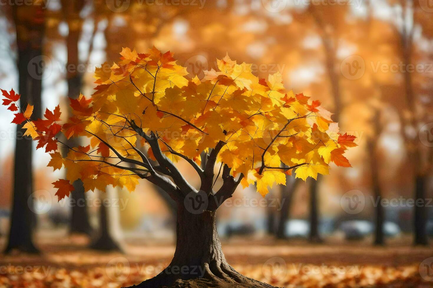 une arbre avec feuilles dans le l'automne. généré par ai photo