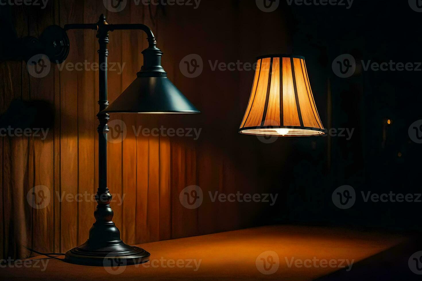 une lampe et une abat-jour sur une tableau. généré par ai photo