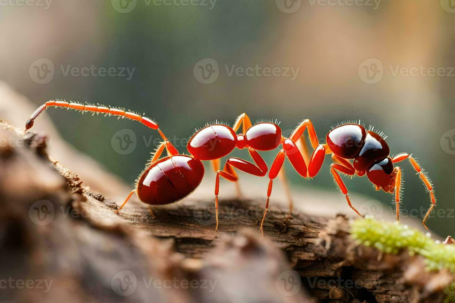 une rouge fourmi sur une branche. généré par ai photo