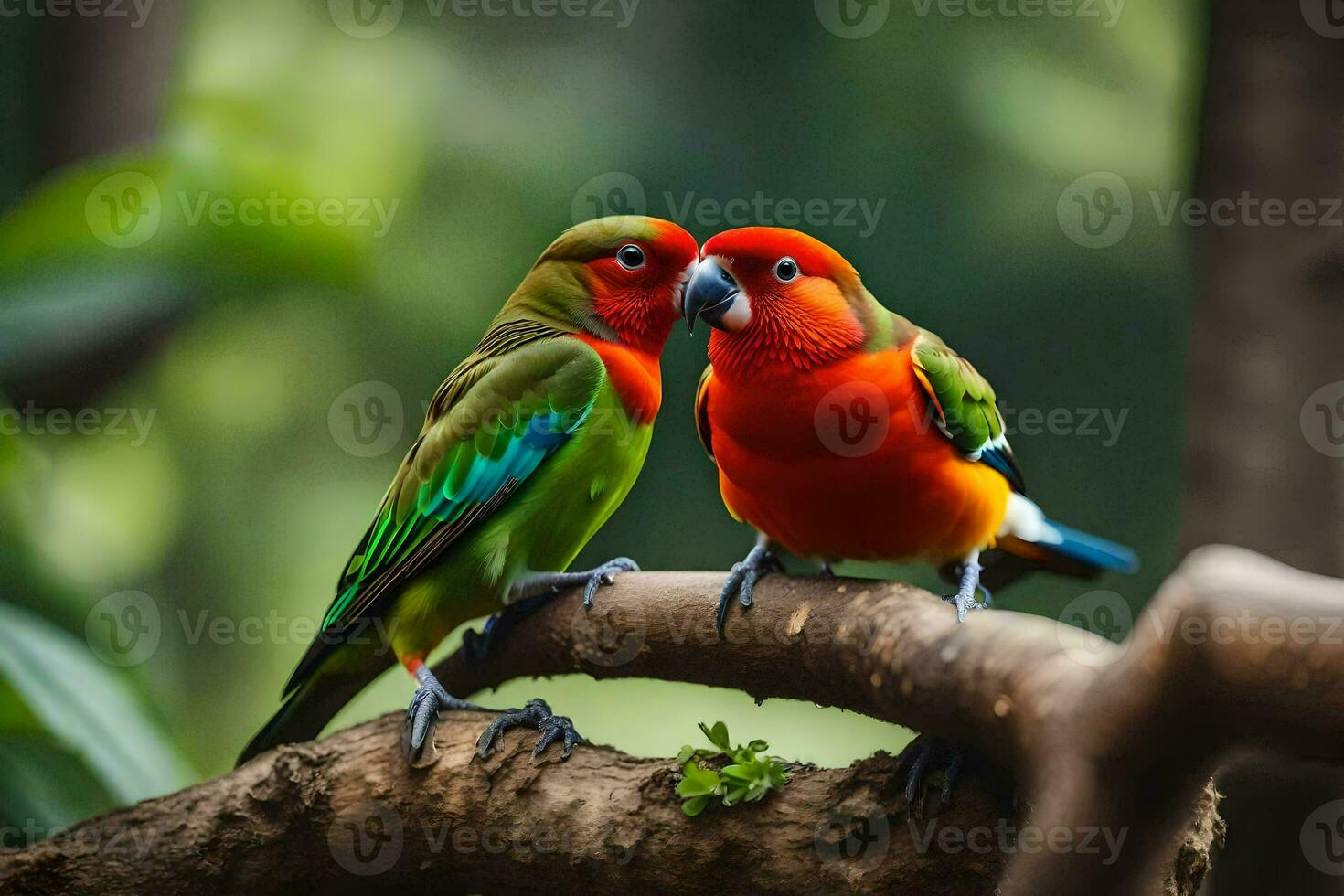 deux coloré des oiseaux séance sur une branche. généré par ai photo