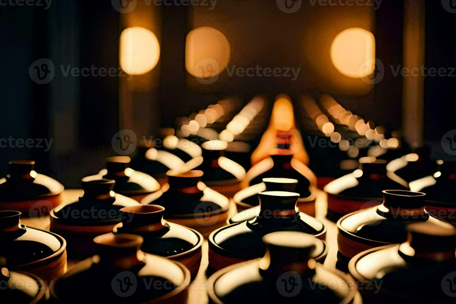 bouteilles de de l'alcool dans une foncé pièce avec lumière. généré par ai photo