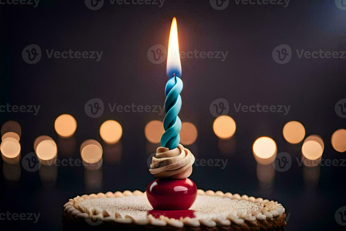 une anniversaire gâteau avec une Célibataire bougie. généré par ai photo