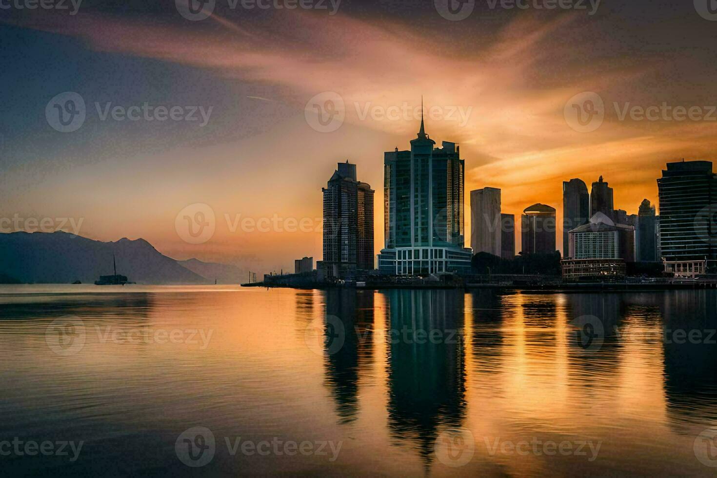 le ville horizon à le coucher du soleil dans Dubai. généré par ai photo