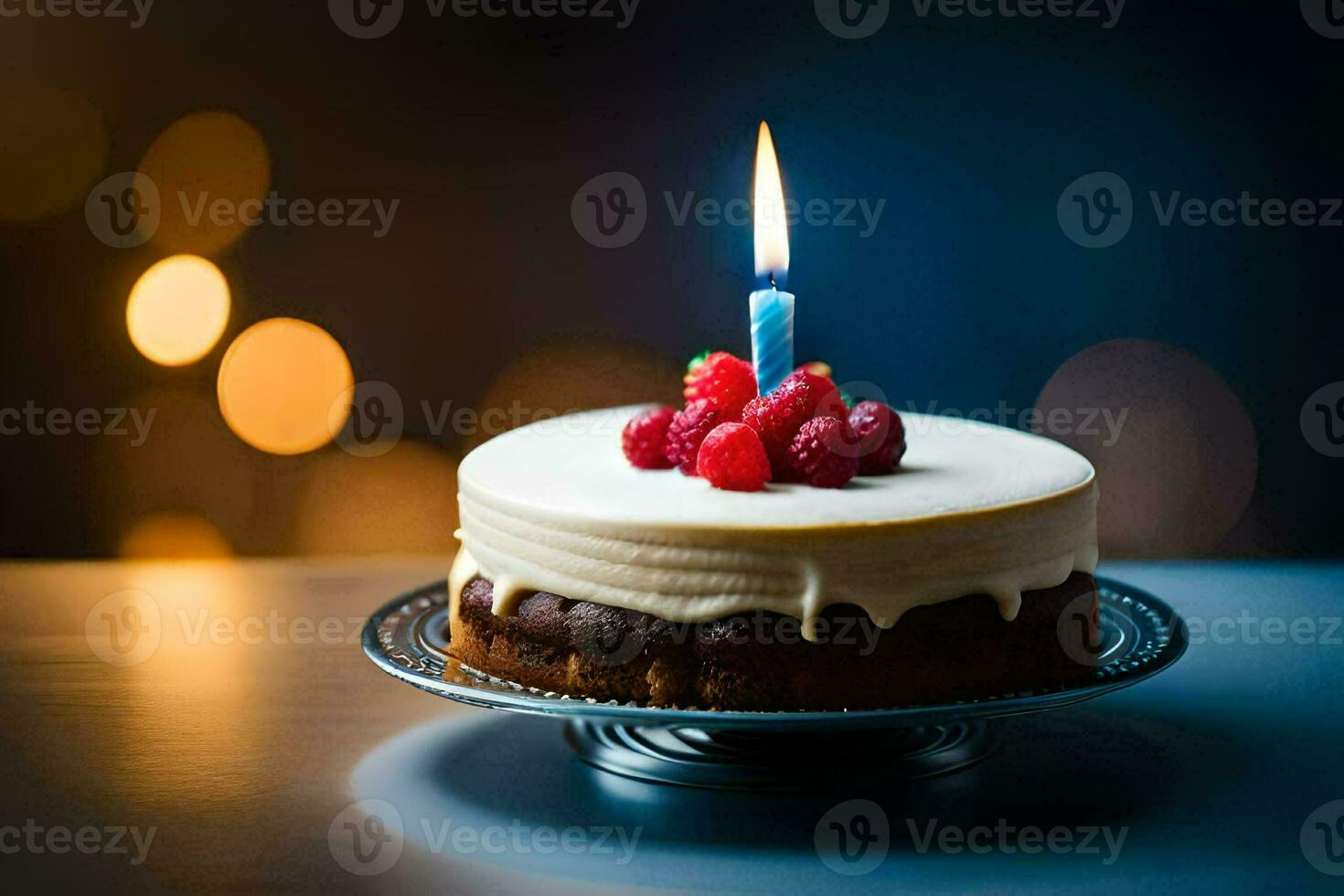 une anniversaire gâteau avec une Célibataire bougie. généré par ai photo