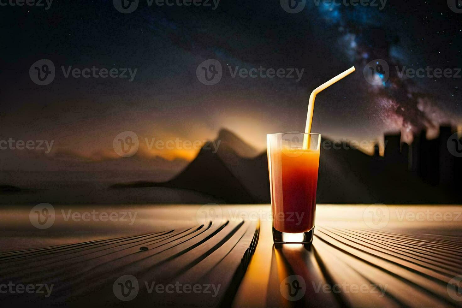 une verre de Orange jus avec une paille sur le tableau. généré par ai photo