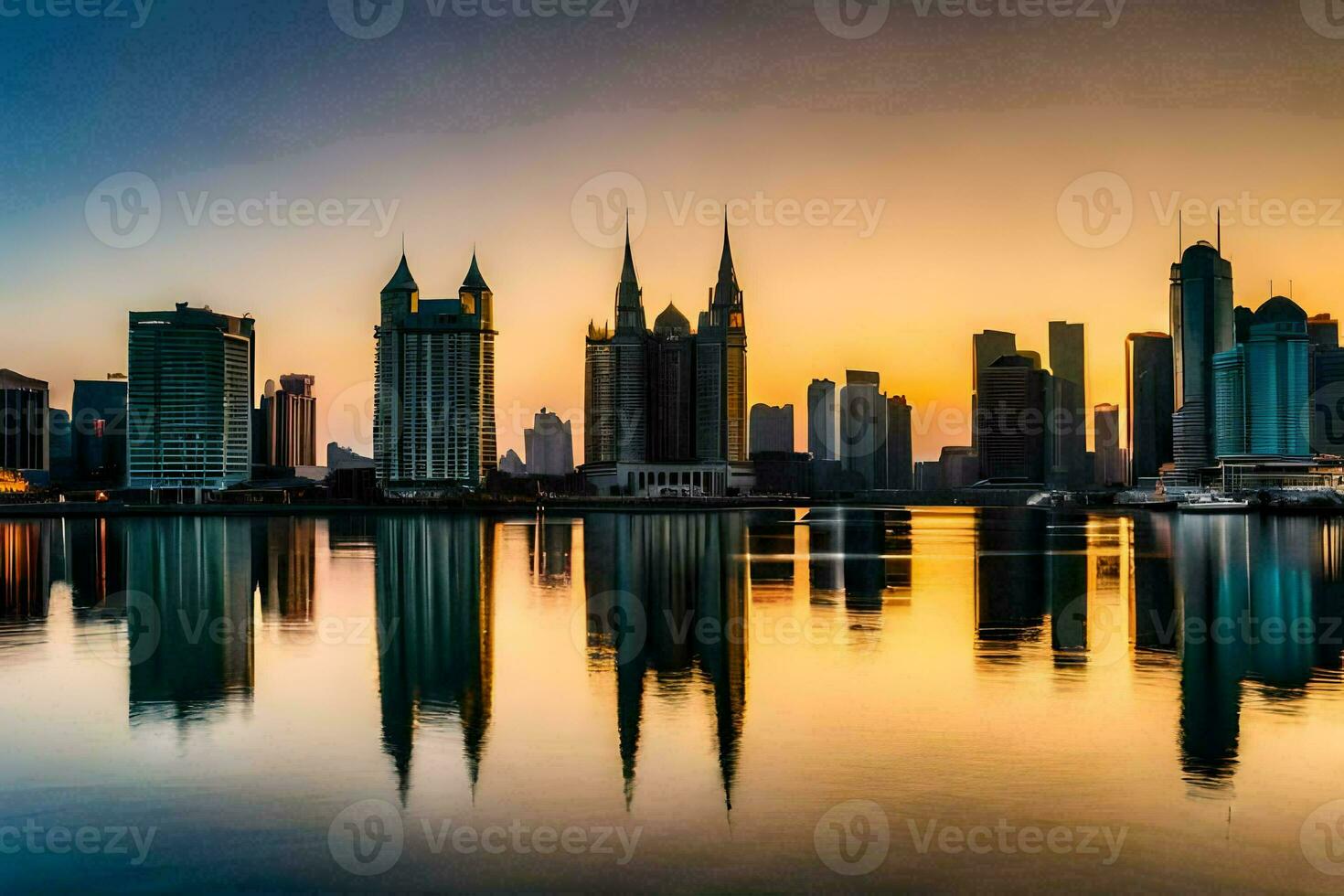 le ville horizon à le coucher du soleil dans Dubai. généré par ai photo