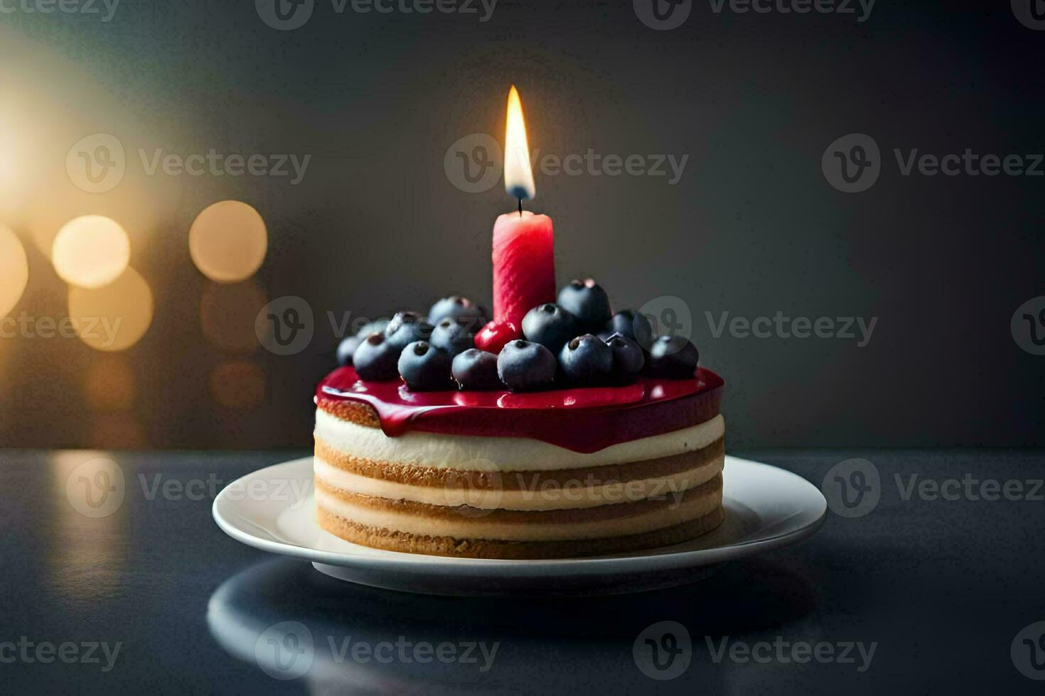 une anniversaire gâteau avec une bougie sur Haut. généré par ai photo