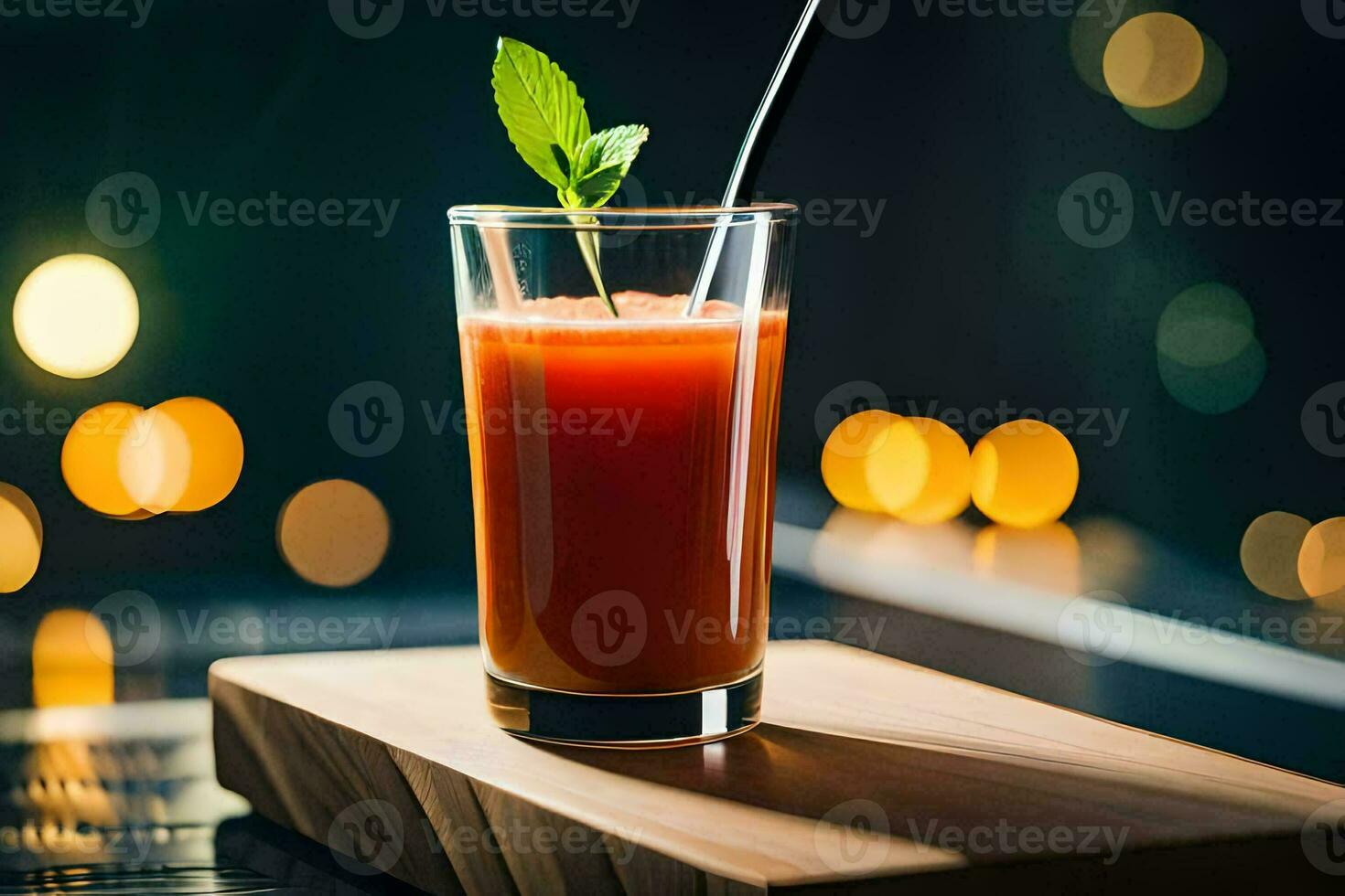 une verre de jus avec une paille sur Haut. généré par ai photo