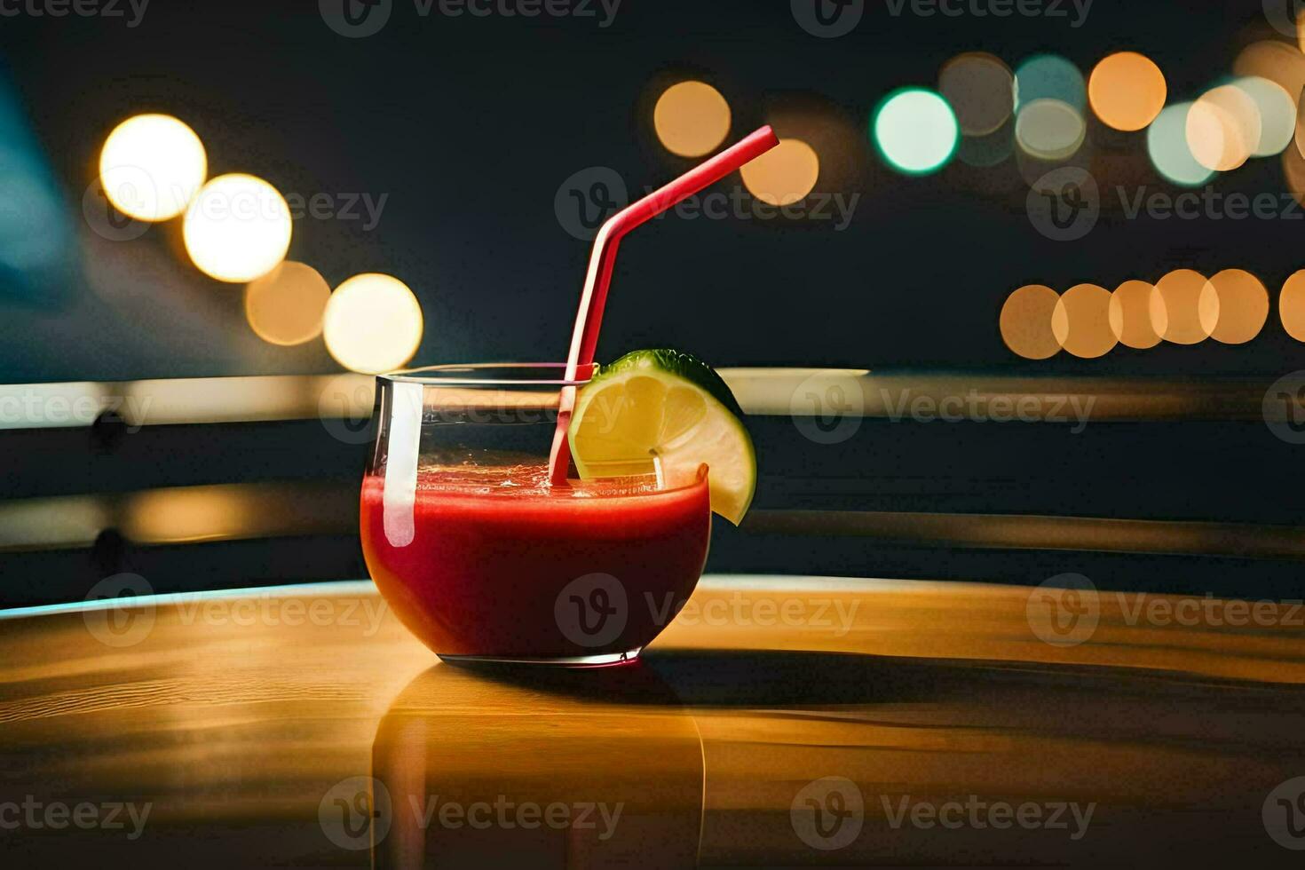une verre de rouge jus avec une paille. généré par ai photo