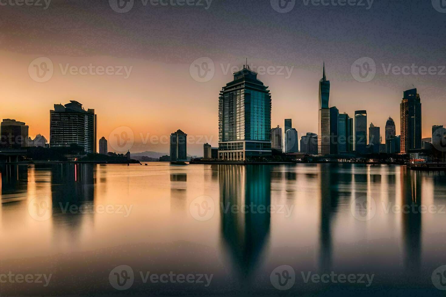 le ville horizon à le coucher du soleil dans Dubai. généré par ai photo