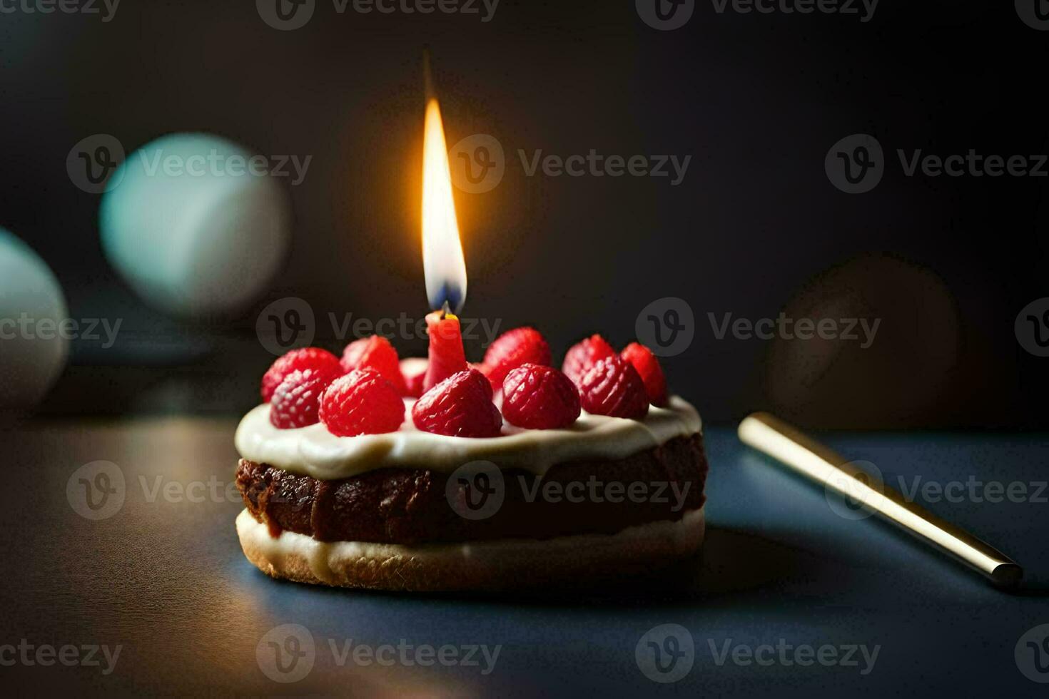 une petit gâteau avec framboises sur Haut. généré par ai photo