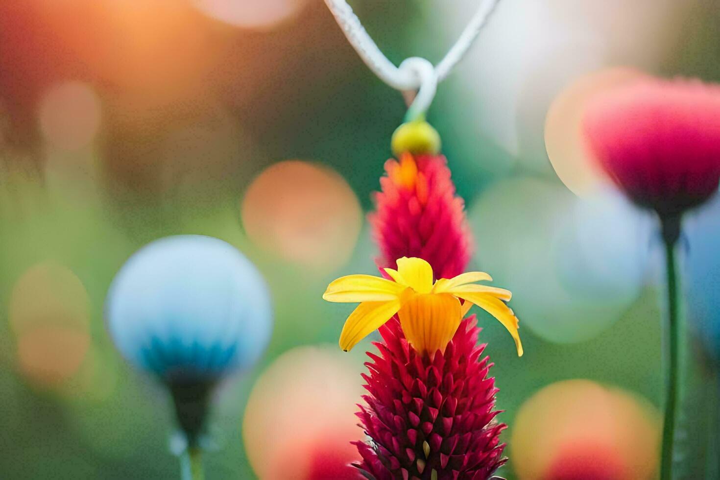 une coloré fleur est pendaison de une collier. généré par ai photo