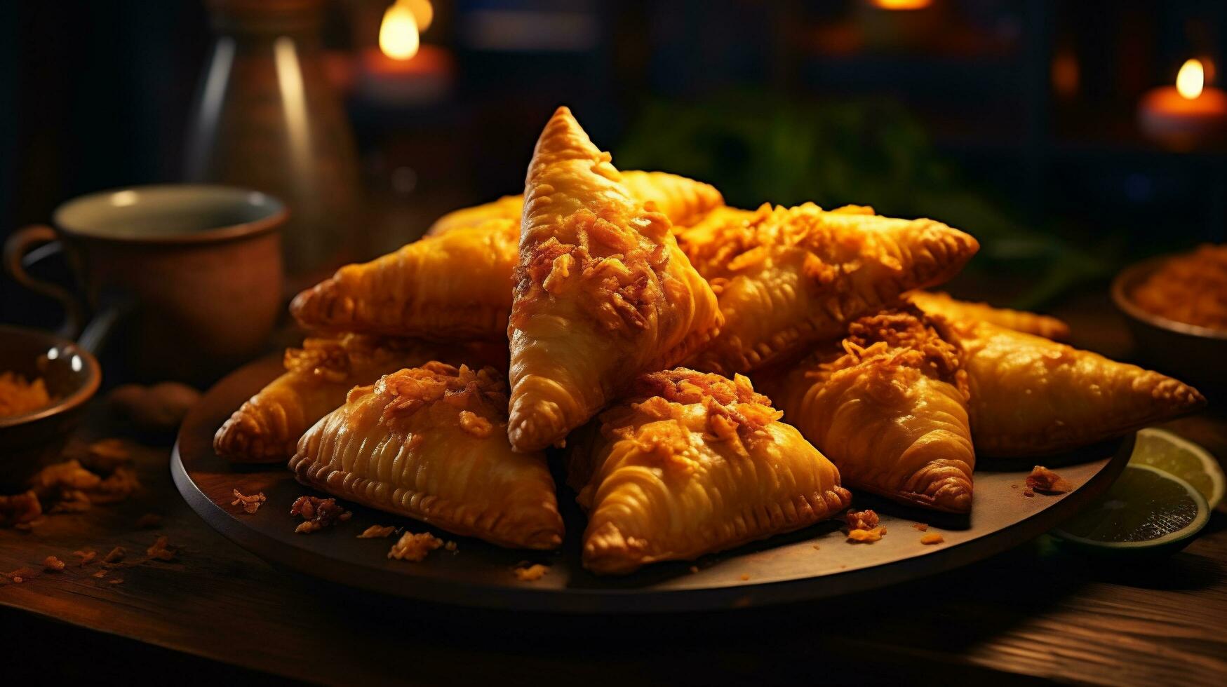 traditionnel Empanadas sur une foncé Contexte. ai génératif photo