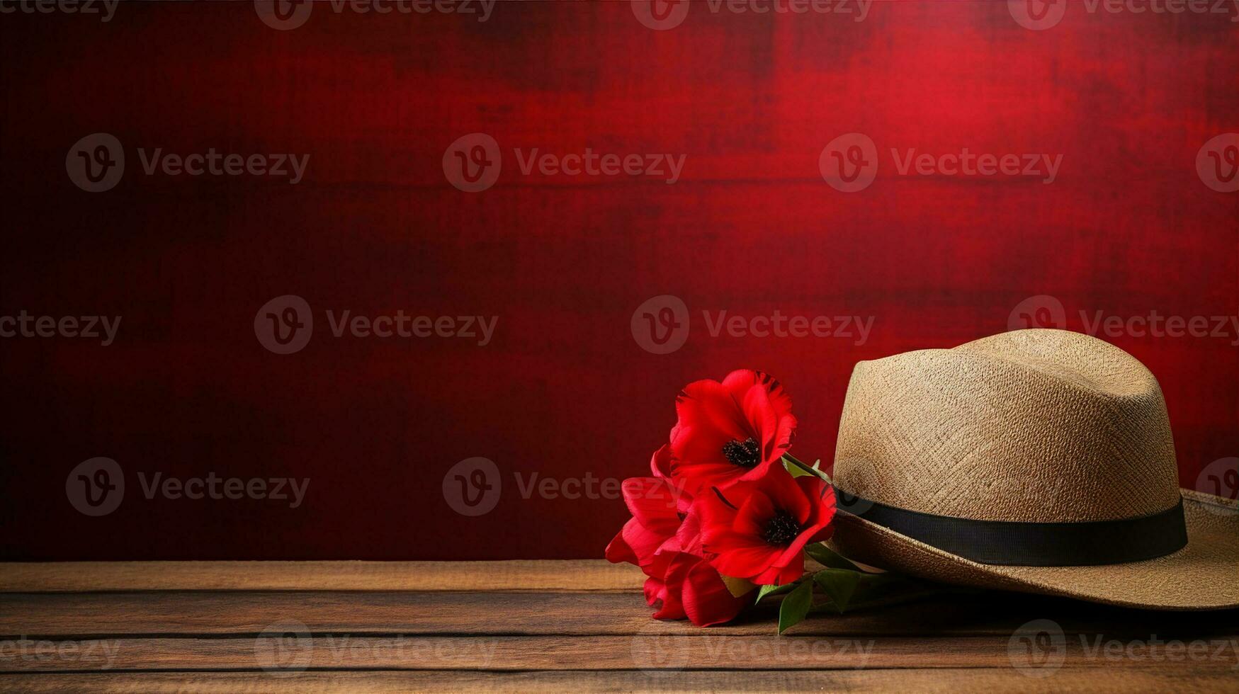 australien chapeau et rouge coquelicot, anzac jour, Contexte avec copie espace. génératif ai photo