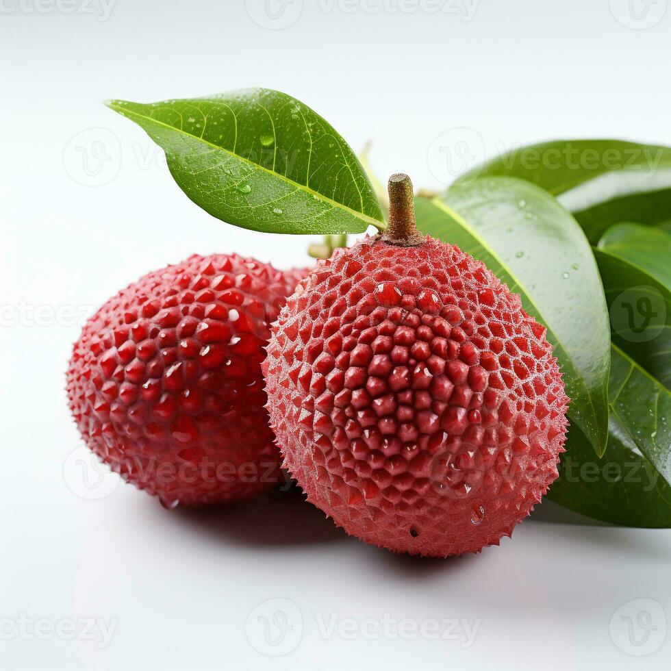 Frais rouge litchis sur une blanc Contexte photo