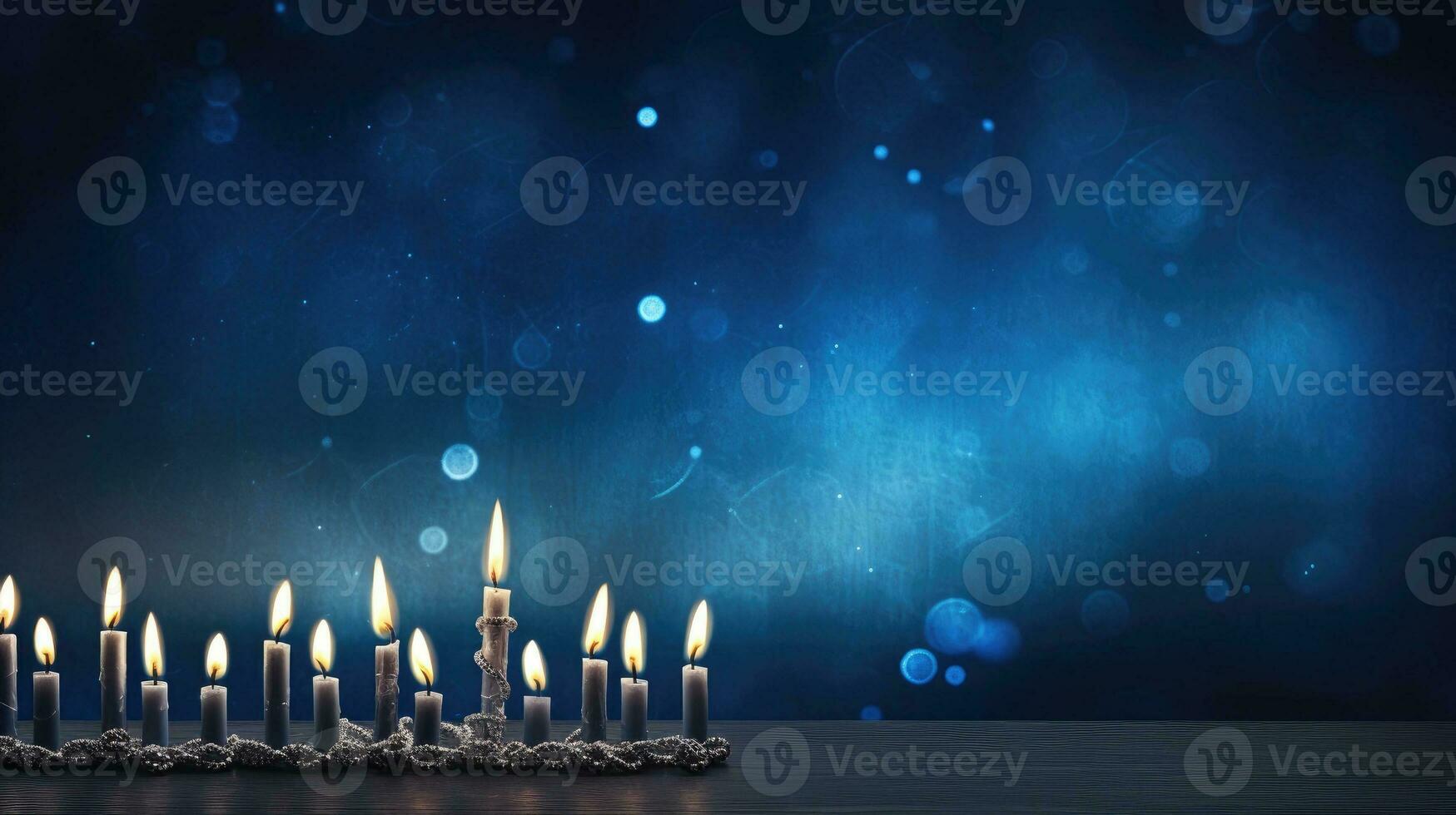 Hanoukka juif vacances, Hanoukka, bougies sur le bleu Contexte. génératif ai photo