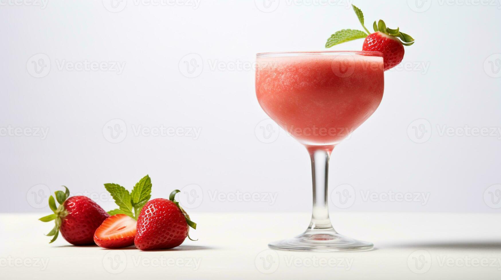 photo de une fraise daiquiri isolé sur plat blanc Contexte. génératif ai