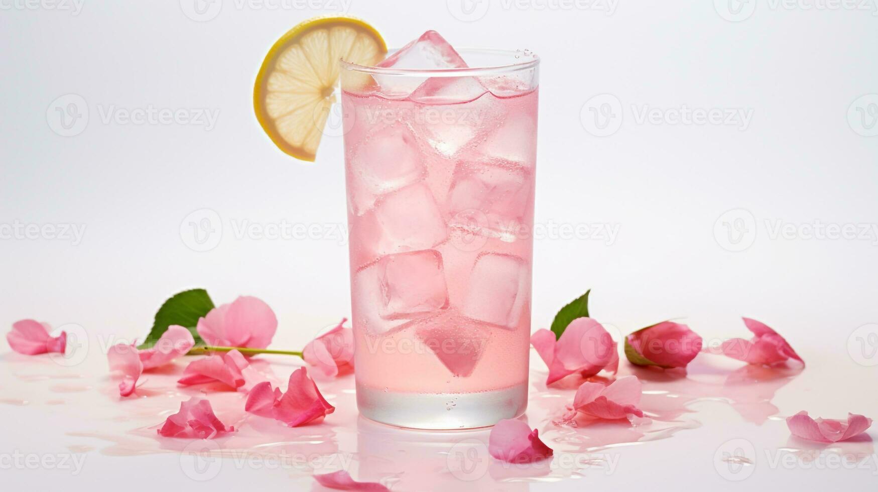 photo de une Rose l'eau limonade isolé sur plat blanc Contexte. génératif ai