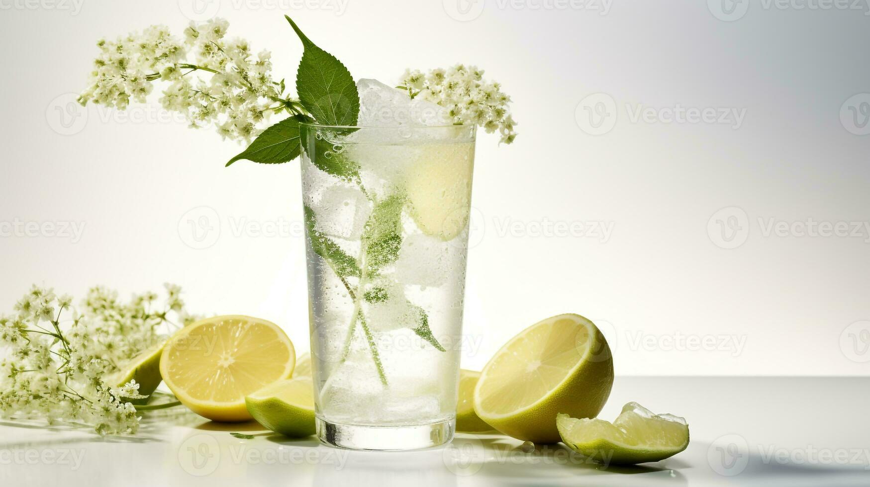 photo de une fleur de sureau spritzer boisson isolé sur blanc Contexte. génératif ai