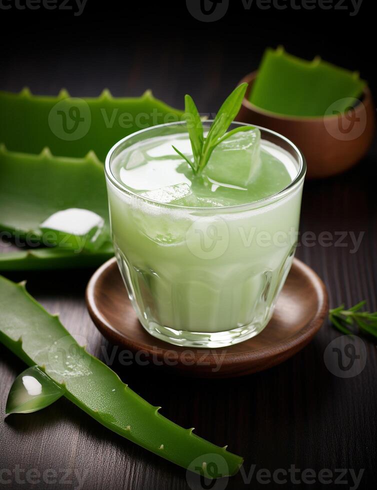 photo de certains aloès Vera boisson boisson élégamment plaqué sur une tableau. génératif ai