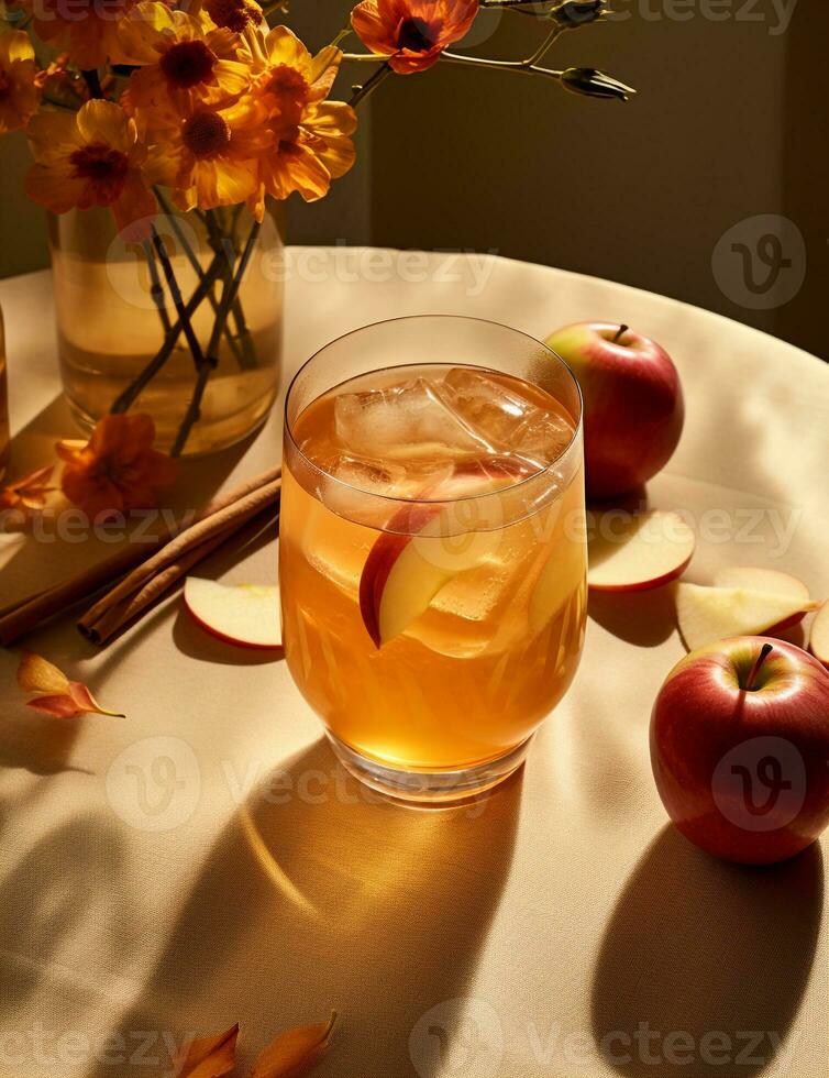 photo de certains Pomme Cidre boisson élégamment plaqué sur une tableau. génératif ai