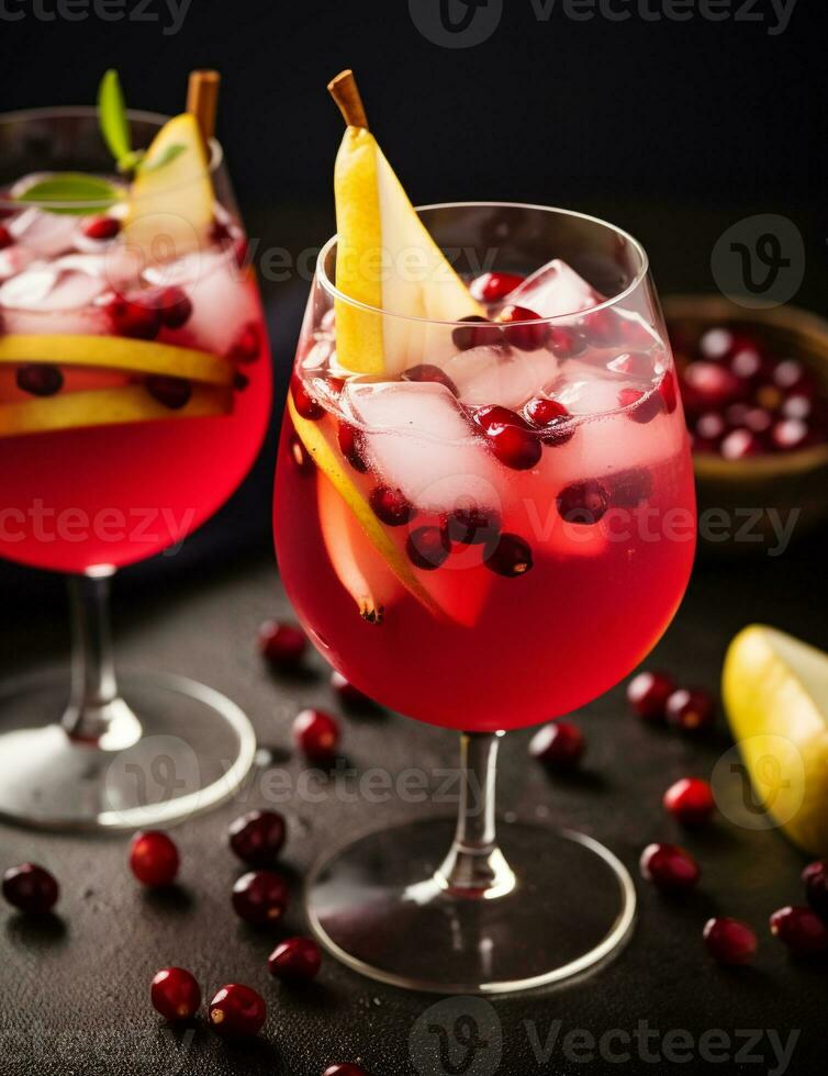 photo de certains poire et canneberge Sangria boisson élégamment plaqué sur une tableau. génératif ai