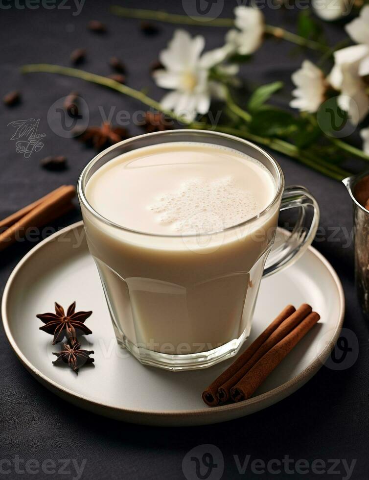 photo de certains chaud vanille boisson élégamment plaqué sur une tableau. génératif ai