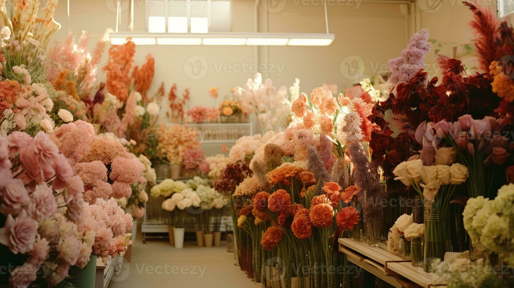 génératif ai, rue floral magasin avec coloré fleurs, esthétique en sourdine couleurs photo