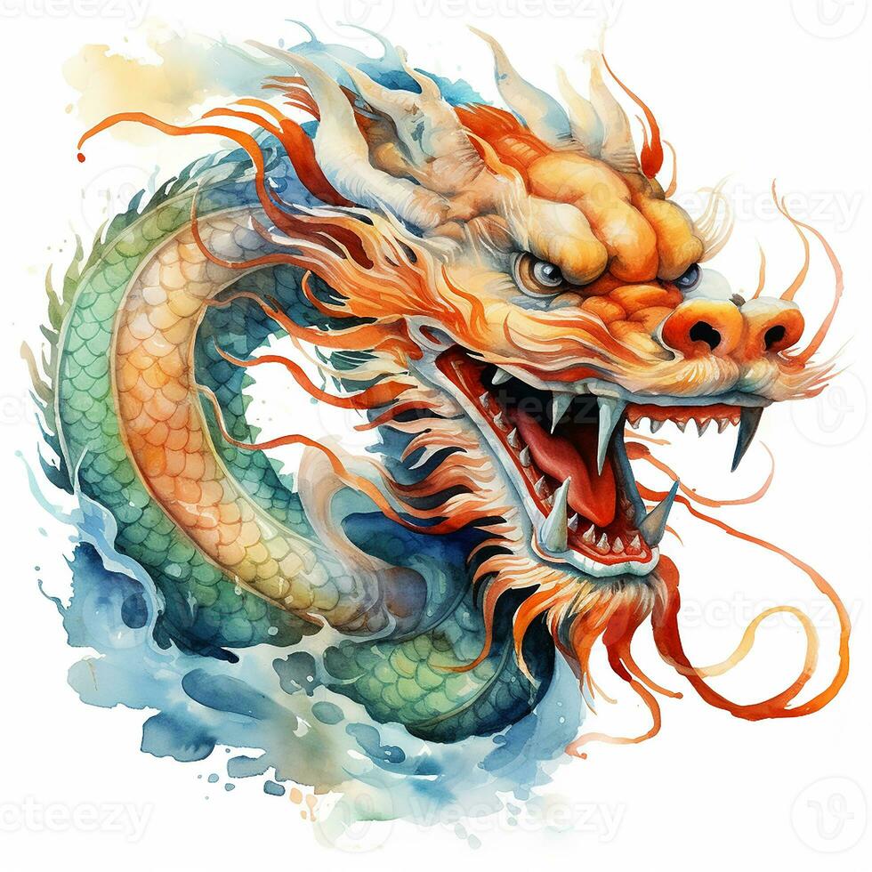 aquarelle dessin de une chinois dragon. chinois Nouveau année, année de le dragon. ai généré photo