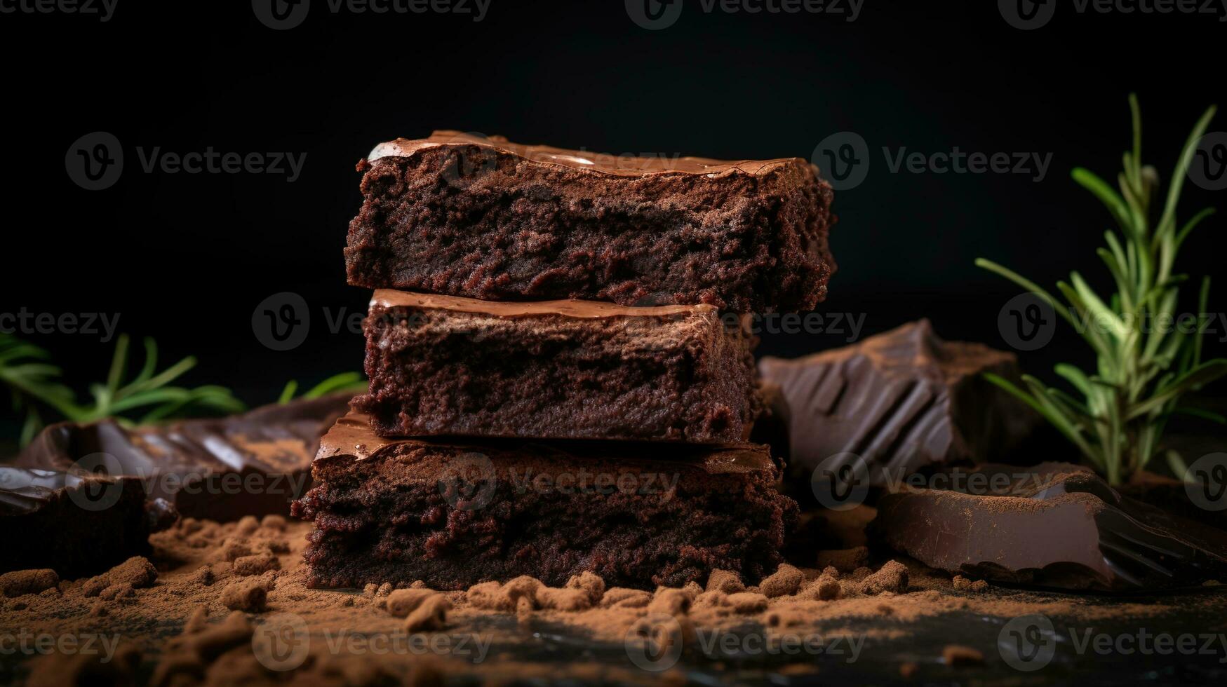 fermer côté vue de humide foncé Chocolat Brownies dessert, une tentant fait maison délice avec décadent flou texture, ensemble contre une riches et foncé arrière-plan, humide nourriture arrière-plan, ai génératif photo