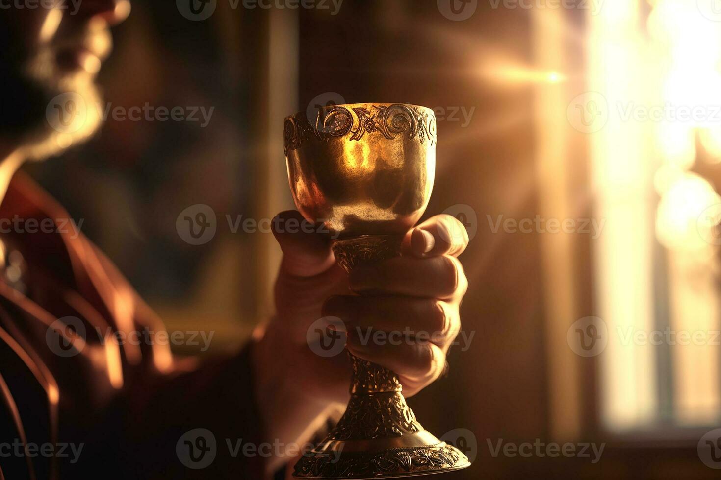 mains de le le pape célèbre le eucharistie avec corps et du sang de Christ. génératif ai photo