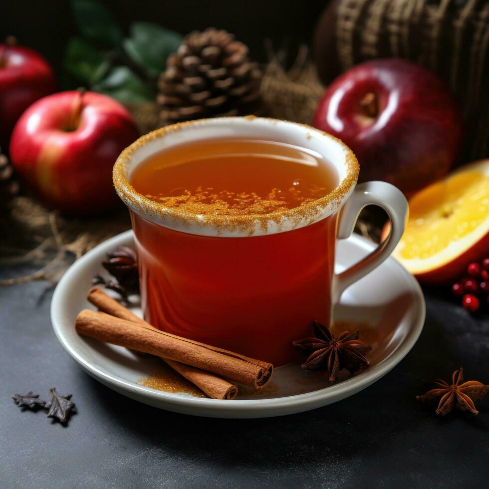 épicé Pomme Cidre servi chaud dans une confortable agresser photo