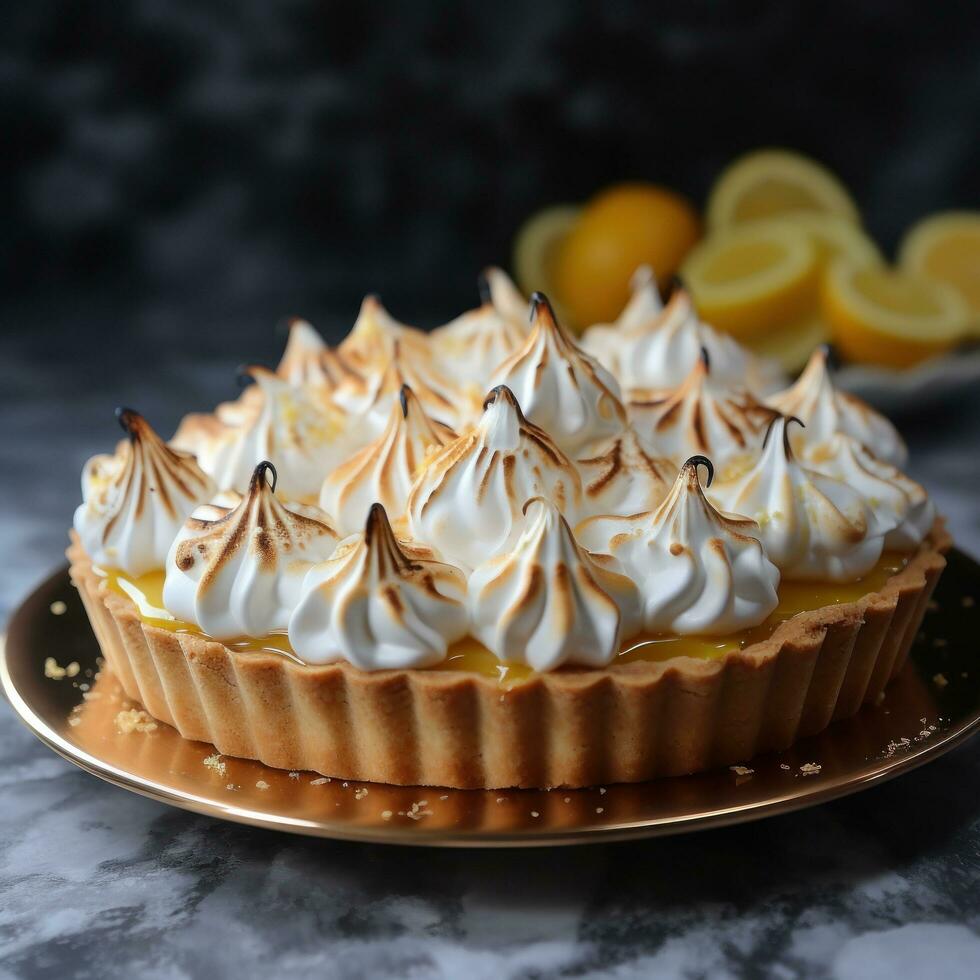 citron Meringue tarte avec duveteux pics, une lumière et citronné indulgence photo