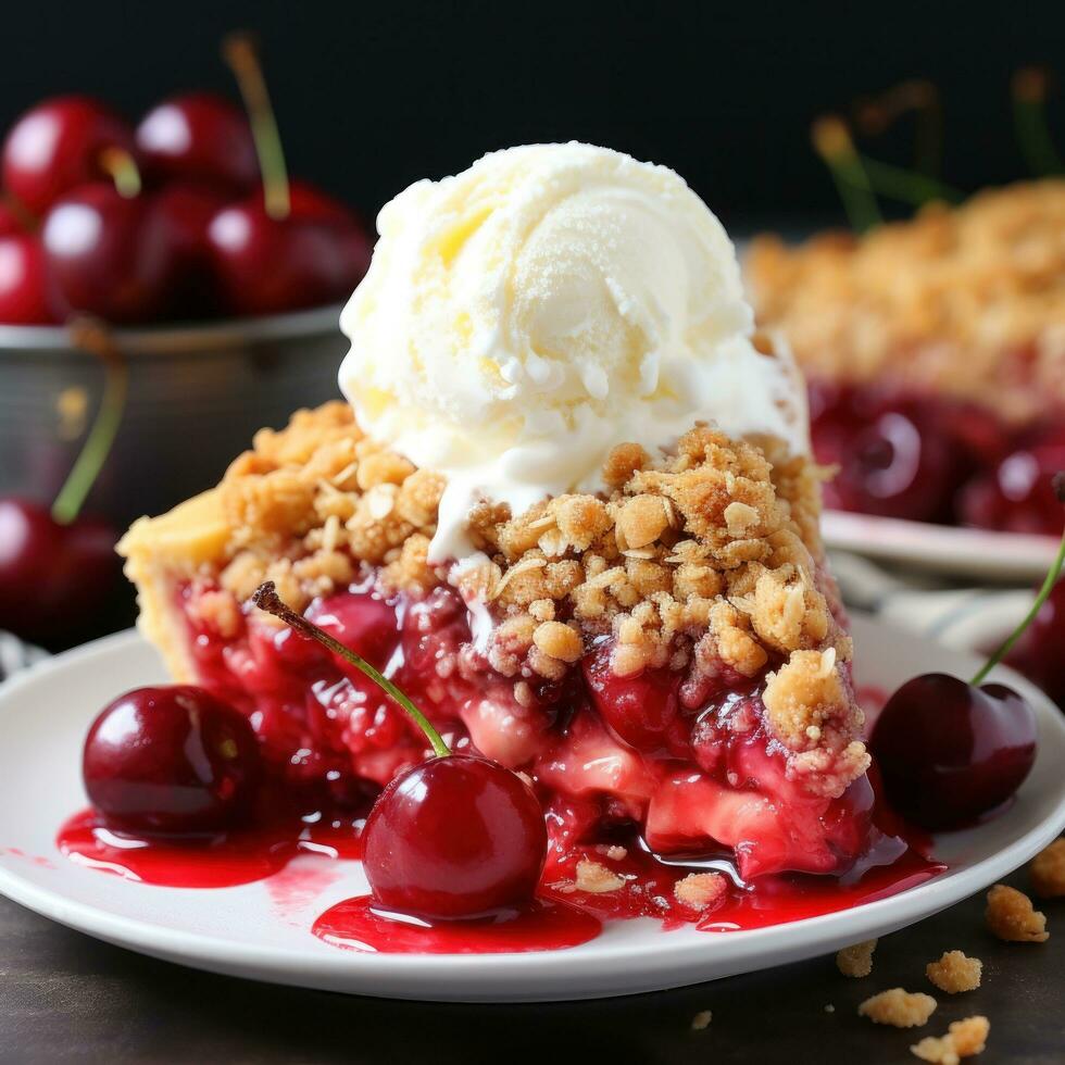 Cerise tarte avec miette Garniture éclatement avec juteux fruit photo