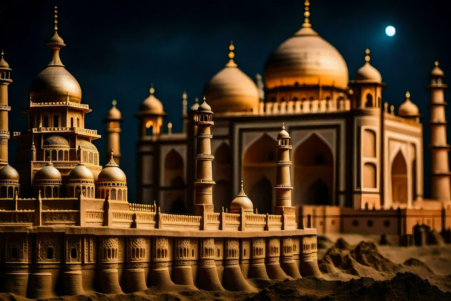 le taj mahal est une le sable Château dans Inde. généré par ai photo