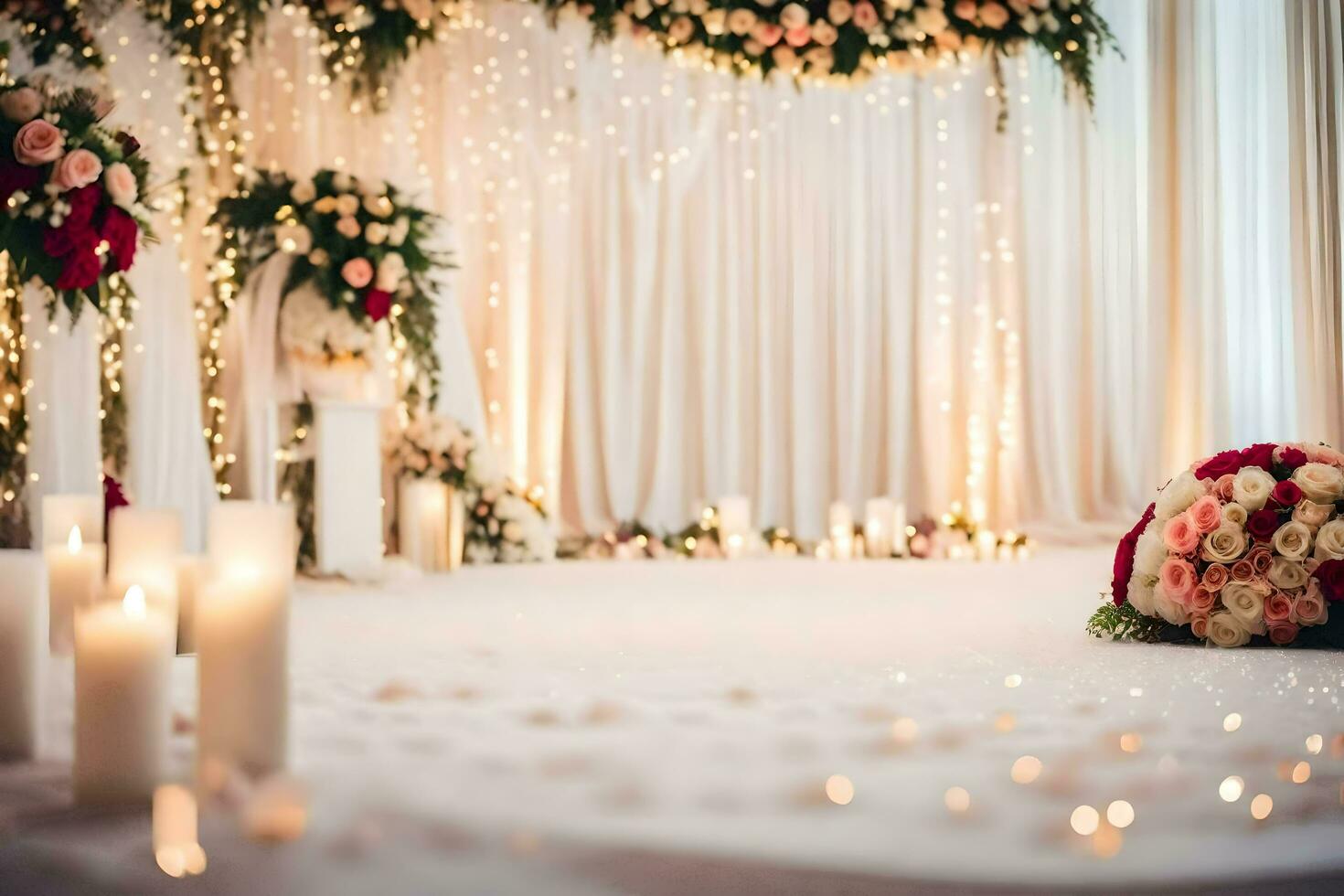 mariage la cérémonie avec bougies et fleurs. généré par ai photo