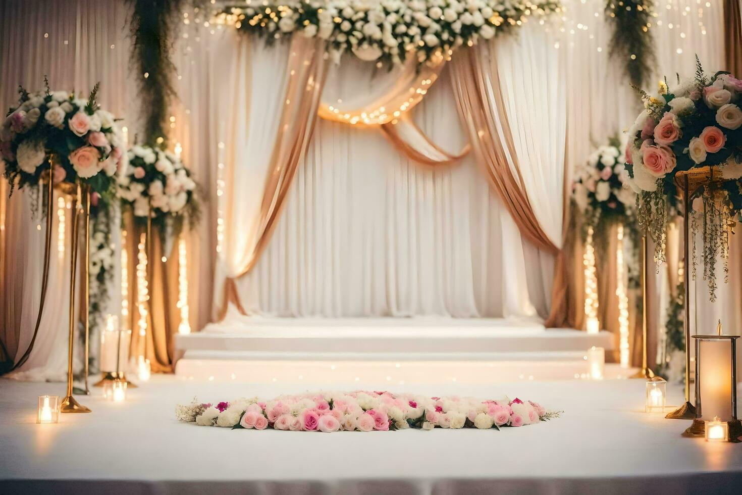 mariage la cérémonie avec fleurs et bougies. généré par ai photo