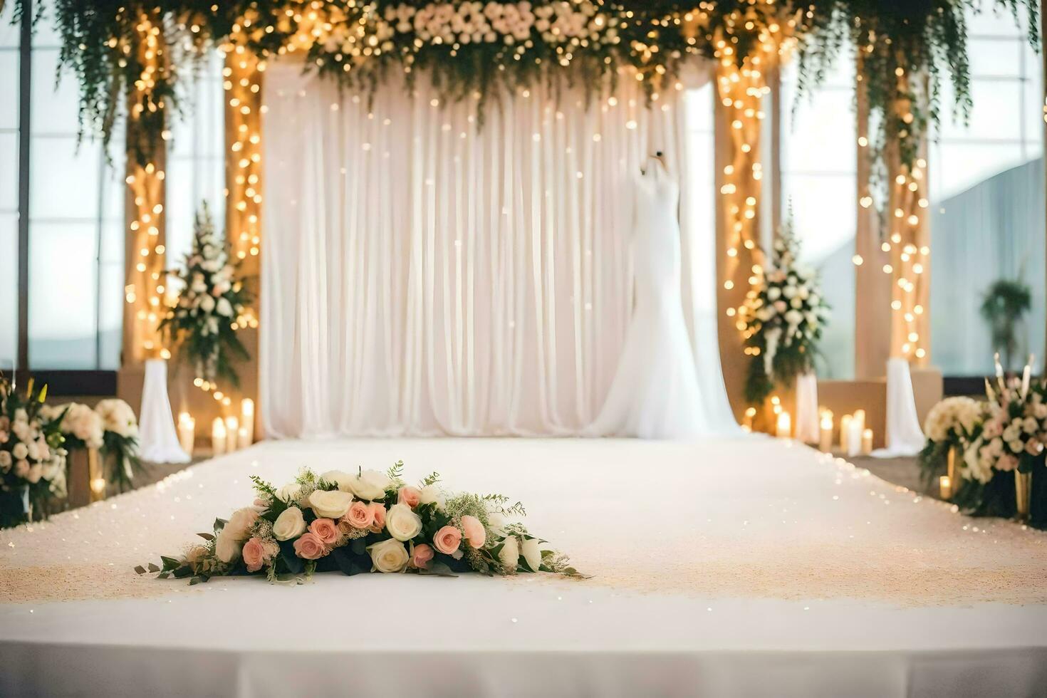 mariage la cérémonie avec fleurs et bougies. généré par ai photo