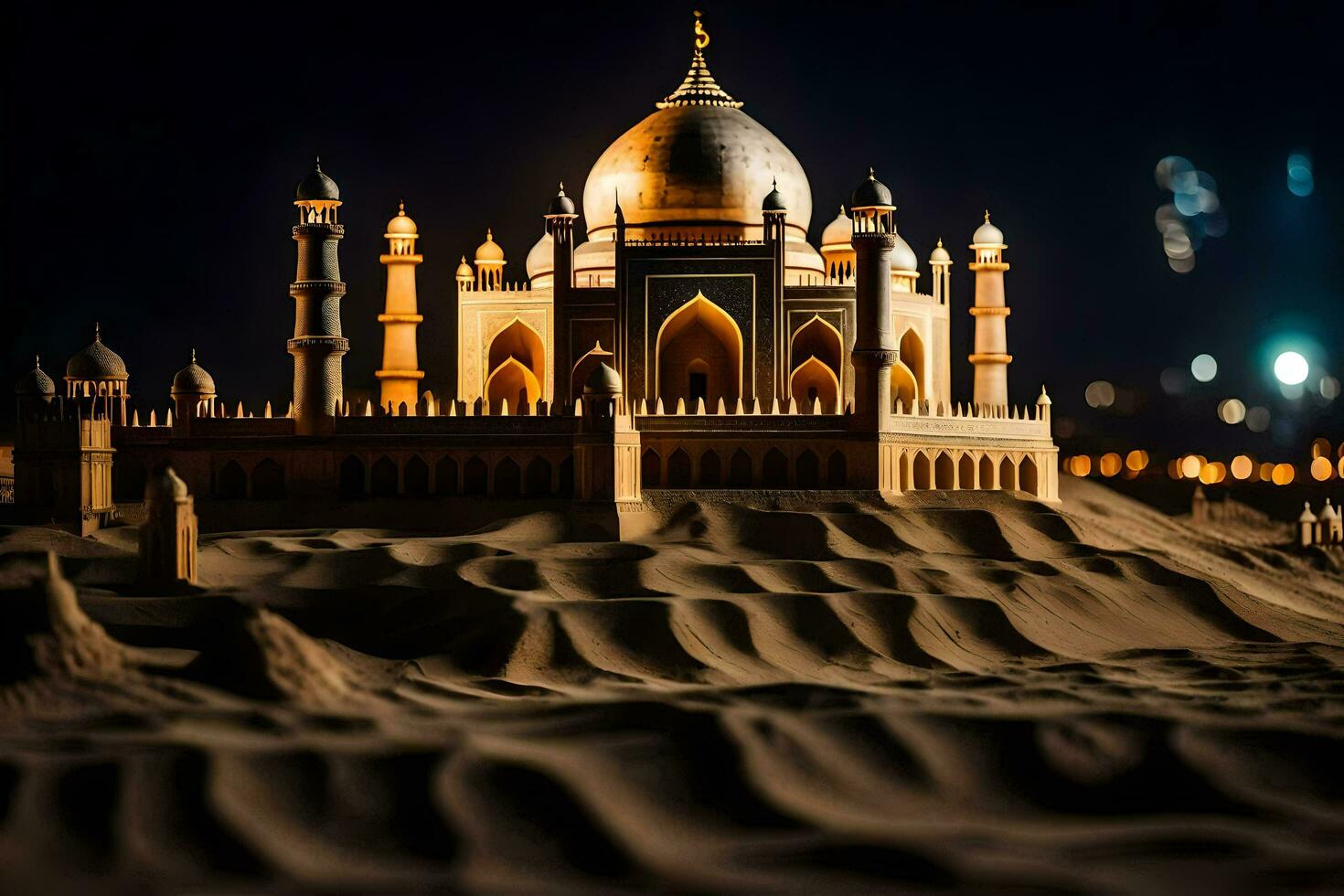 une modèle de le taj mahal à nuit. généré par ai photo