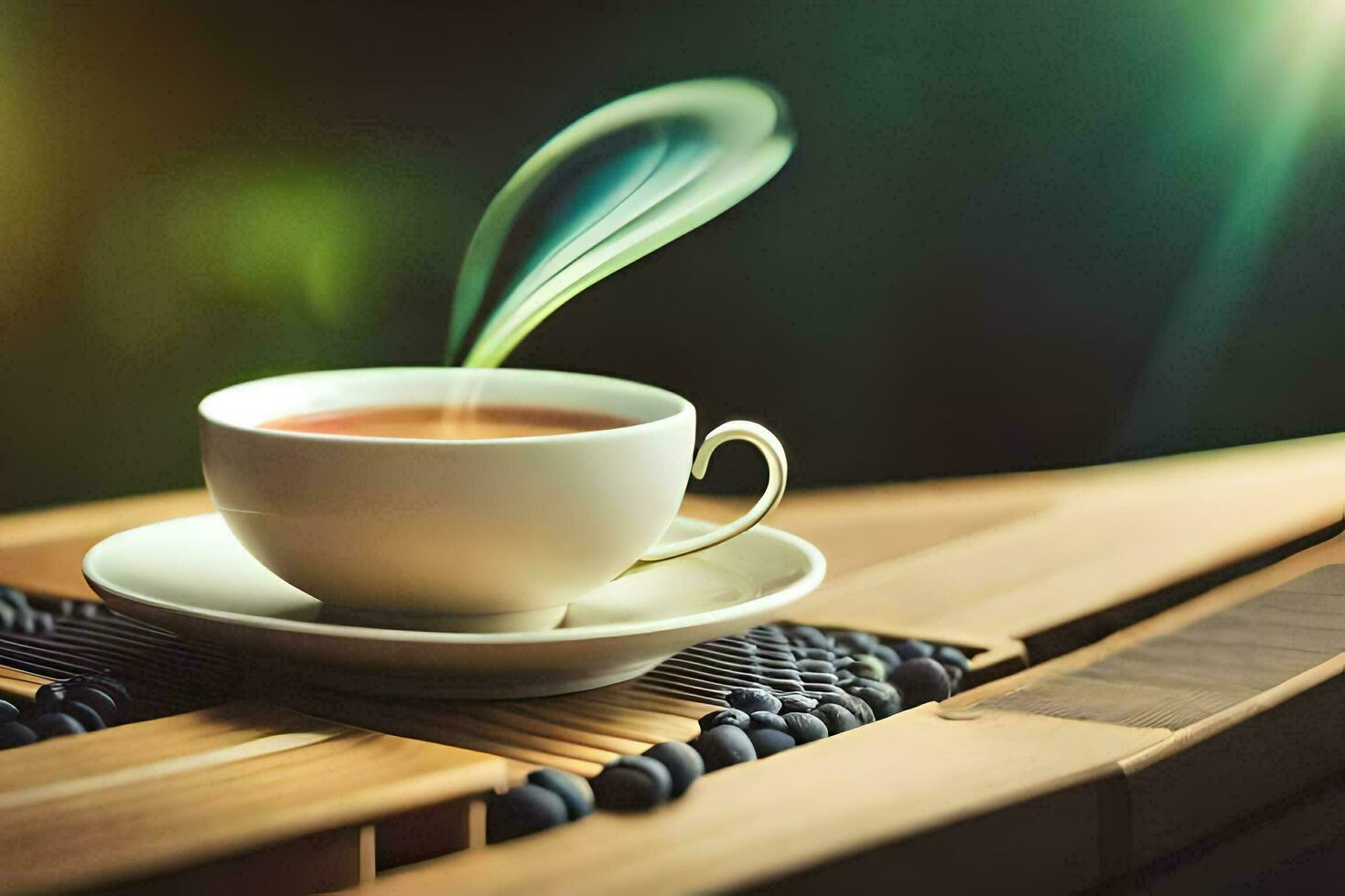 une tasse de thé sur une en bois tableau. généré par ai photo