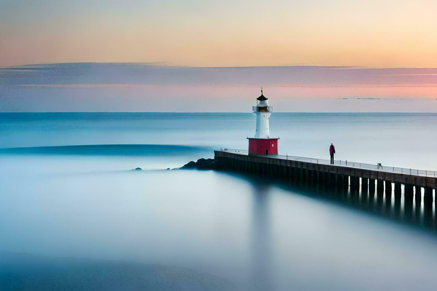 une longue exposition photographier de une phare à le coucher du soleil. généré par ai photo