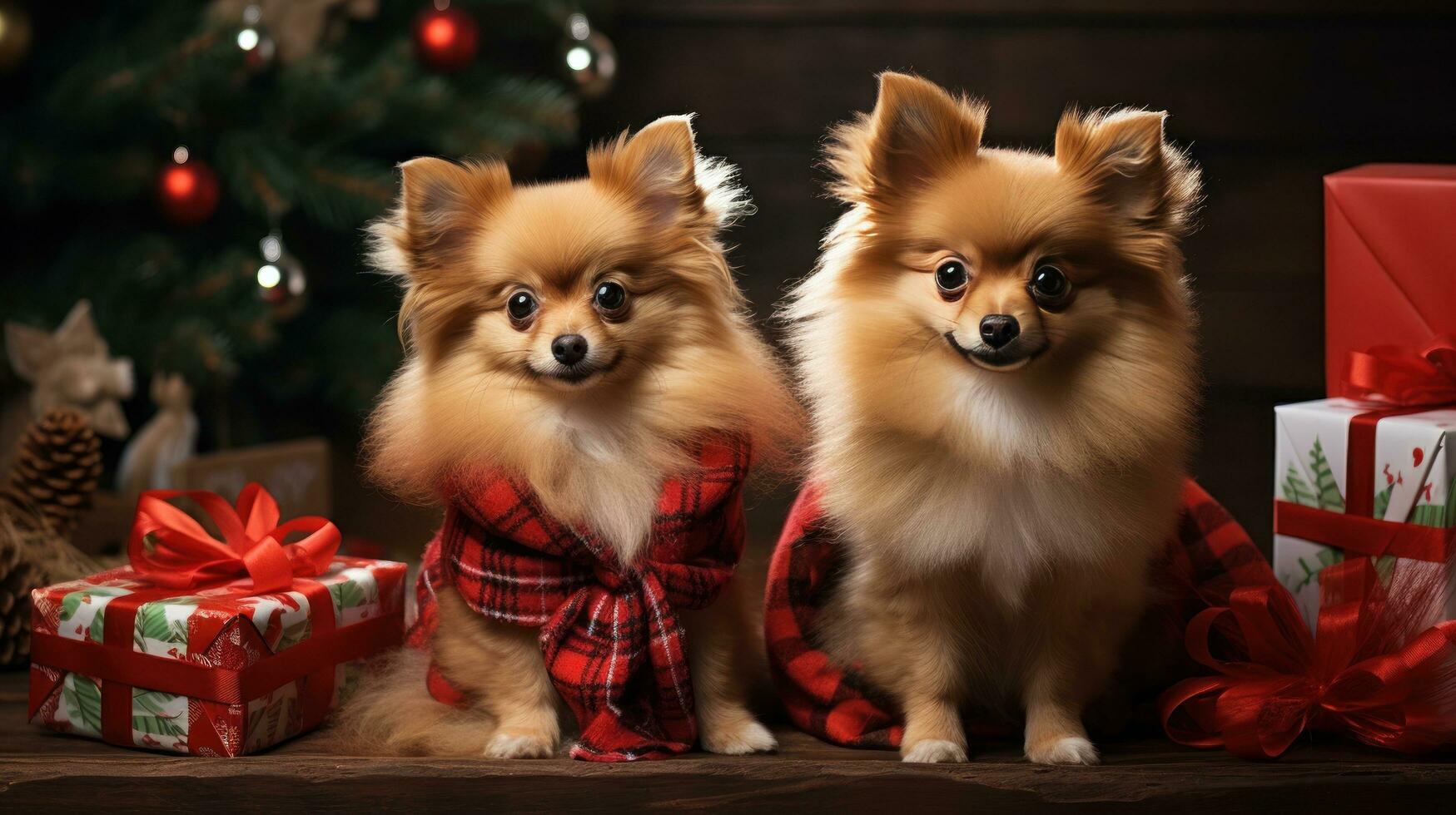 adorable animaux domestiques dans de fête tenues avec Noël présente photo